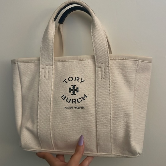 Tory Birch Mini Mercer Natural Canvas Small Tote Bag - Picture 4 of 4